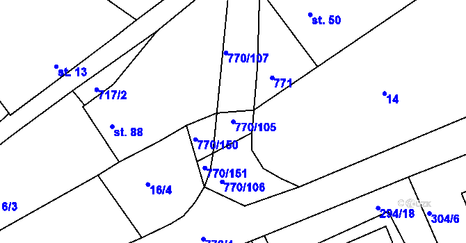Parcela st. 770/105 v KÚ Lhotka u Radnic, Katastrální mapa