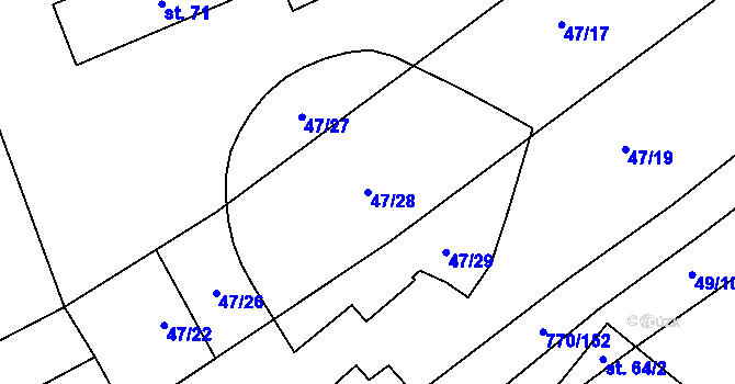 Parcela st. 47/28 v KÚ Lhotka u Radnic, Katastrální mapa