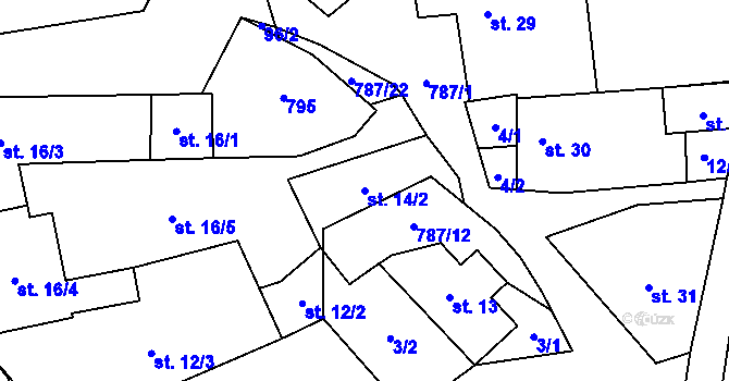 Parcela st. 14/2 v KÚ Lhotka u Žďáru nad Sázavou, Katastrální mapa