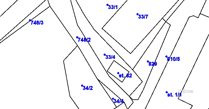 Parcela st. 33/4 v KÚ Lhotka u Žďáru nad Sázavou, Katastrální mapa