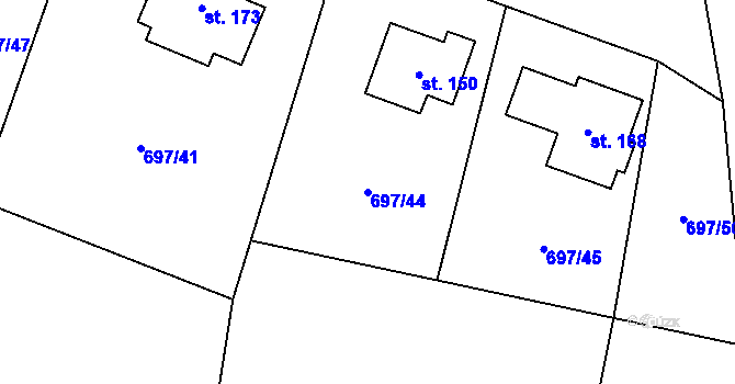 Parcela st. 697/44 v KÚ Lhotka u Žďáru nad Sázavou, Katastrální mapa