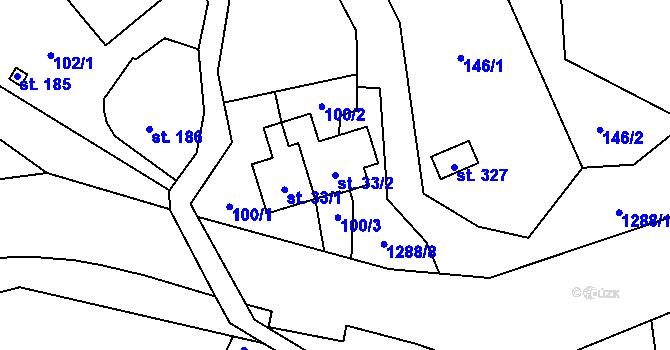 Parcela st. 33/2 v KÚ Lhotka u Frýdku-Místku, Katastrální mapa
