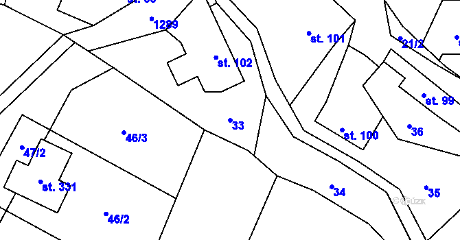 Parcela st. 33 v KÚ Lhotka u Frýdku-Místku, Katastrální mapa
