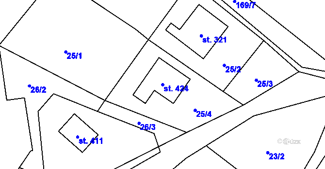 Parcela st. 424 v KÚ Lhotka u Frýdku-Místku, Katastrální mapa