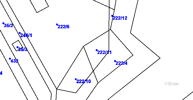 Parcela st. 222/11 v KÚ Lhotka u Přerova, Katastrální mapa