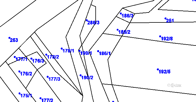 Parcela st. 186/1 v KÚ Lhotka u Přerova, Katastrální mapa