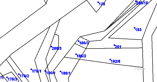Parcela st. 186/3 v KÚ Lhotka u Přerova, Katastrální mapa
