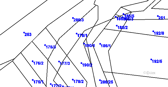 Parcela st. 190/1 v KÚ Lhotka u Přerova, Katastrální mapa