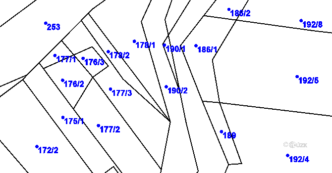 Parcela st. 190/2 v KÚ Lhotka u Přerova, Katastrální mapa