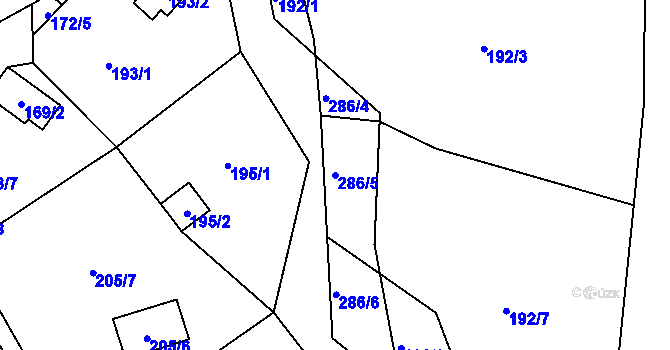 Parcela st. 286/5 v KÚ Lhotka u Přerova, Katastrální mapa