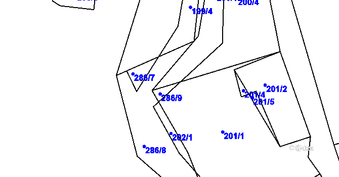 Parcela st. 286/10 v KÚ Lhotka u Přerova, Katastrální mapa