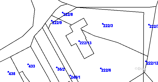 Parcela st. 222/13 v KÚ Lhotka u Přerova, Katastrální mapa