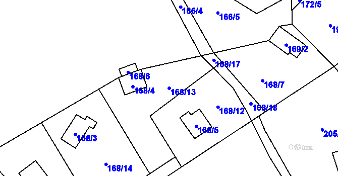 Parcela st. 168/13 v KÚ Lhotka u Přerova, Katastrální mapa