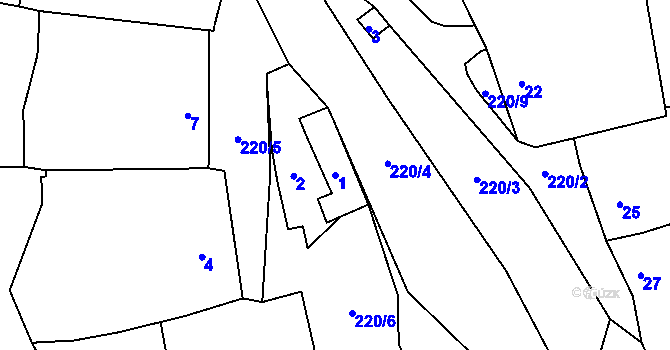 Parcela st. 1 v KÚ Lhotka u Přerova, Katastrální mapa