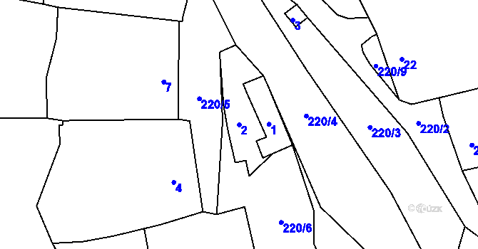 Parcela st. 2 v KÚ Lhotka u Přerova, Katastrální mapa