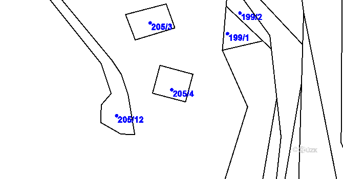 Parcela st. 205/4 v KÚ Lhotka u Přerova, Katastrální mapa