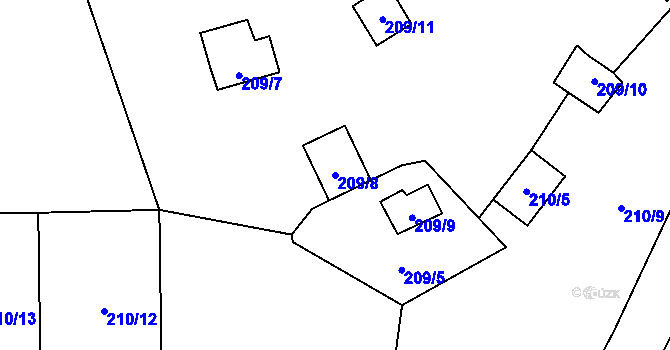 Parcela st. 209/8 v KÚ Lhotka u Přerova, Katastrální mapa