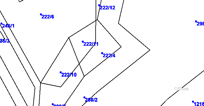 Parcela st. 222/4 v KÚ Lhotka u Přerova, Katastrální mapa