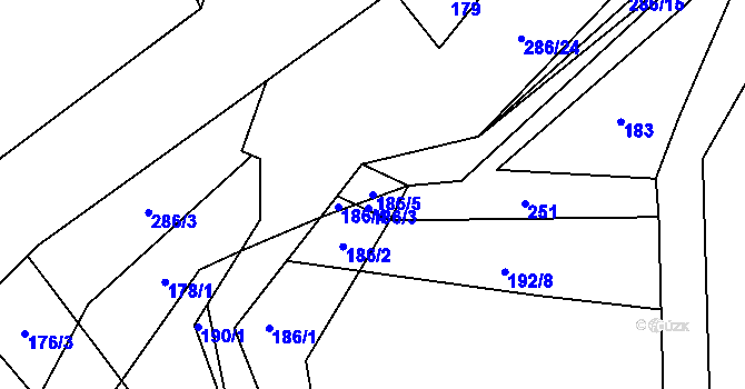 Parcela st. 186/5 v KÚ Lhotka u Přerova, Katastrální mapa