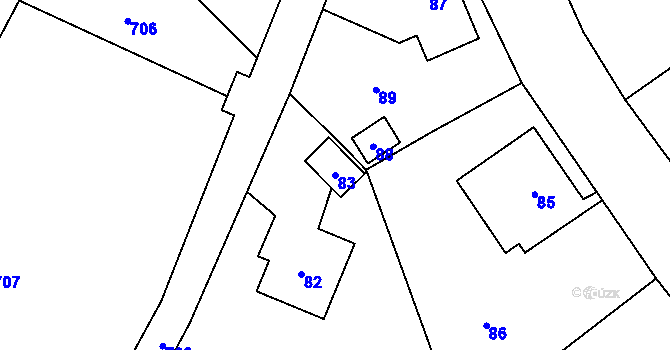 Parcela st. 83 v KÚ Lhotka nad Bečvou, Katastrální mapa