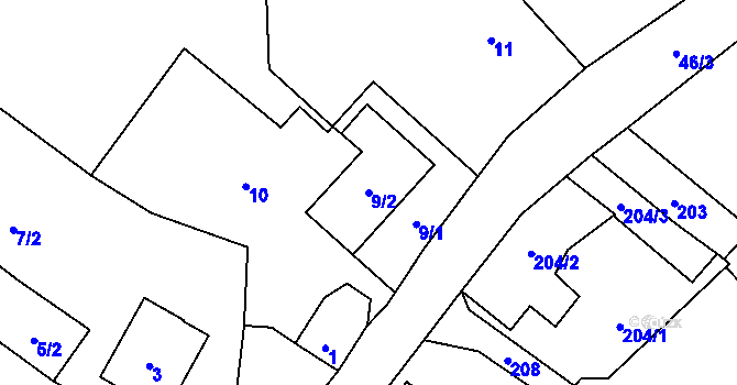 Parcela st. 9/2 v KÚ Lhotka nad Bečvou, Katastrální mapa