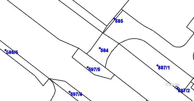 Parcela st. 386/2 v KÚ Lhotka nad Bečvou, Katastrální mapa