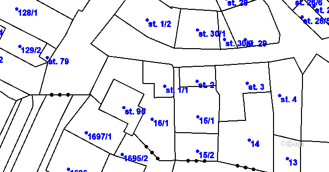 Parcela st. 1/1 v KÚ Lhotka nad Labem, Katastrální mapa