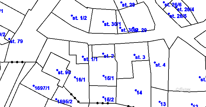 Parcela st. 2 v KÚ Lhotka nad Labem, Katastrální mapa