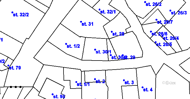 Parcela st. 30/1 v KÚ Lhotka nad Labem, Katastrální mapa