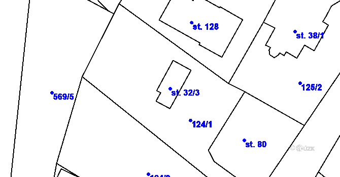 Parcela st. 32/3 v KÚ Lhotka nad Labem, Katastrální mapa
