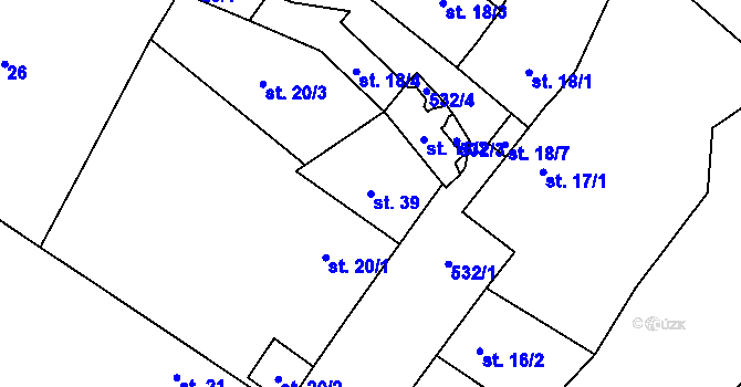 Parcela st. 39 v KÚ Lhotka nad Labem, Katastrální mapa