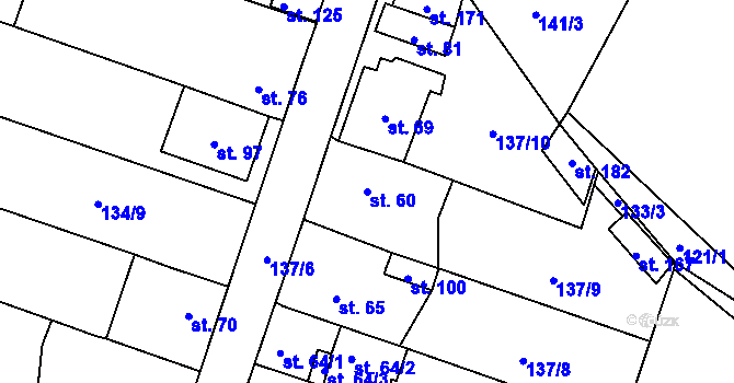 Parcela st. 60 v KÚ Lhotka nad Labem, Katastrální mapa
