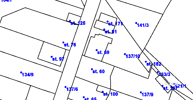 Parcela st. 69 v KÚ Lhotka nad Labem, Katastrální mapa