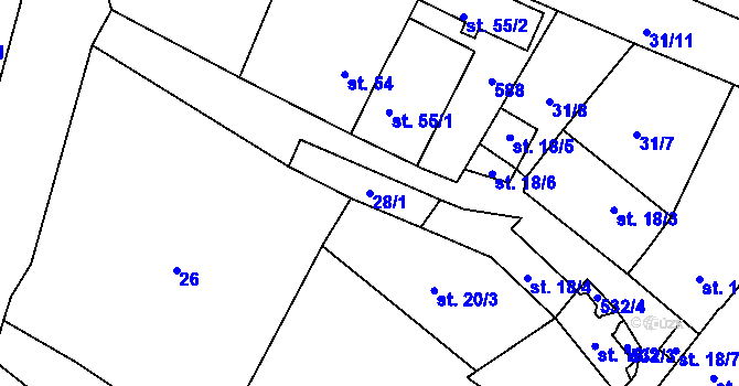 Parcela st. 28/1 v KÚ Lhotka nad Labem, Katastrální mapa