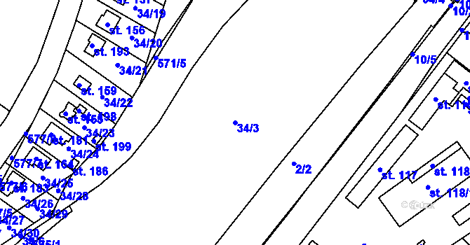 Parcela st. 34/3 v KÚ Lhotka nad Labem, Katastrální mapa