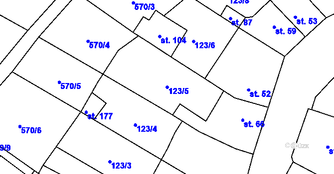 Parcela st. 123/5 v KÚ Lhotka nad Labem, Katastrální mapa