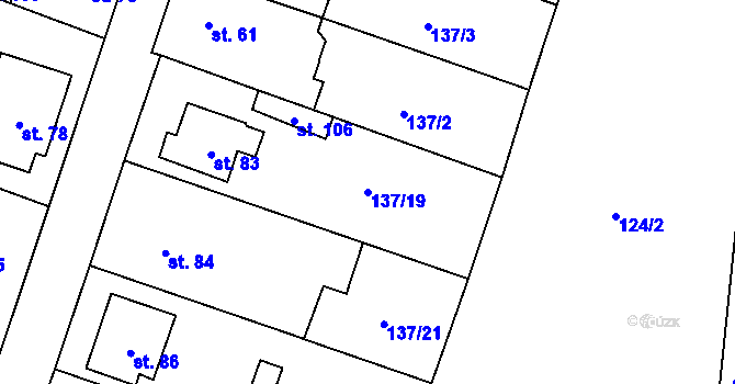 Parcela st. 137/19 v KÚ Lhotka nad Labem, Katastrální mapa
