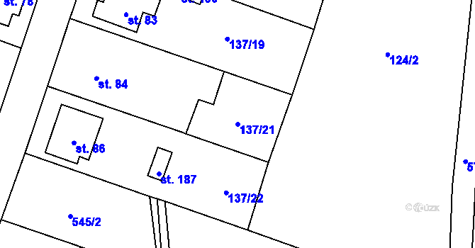 Parcela st. 137/21 v KÚ Lhotka nad Labem, Katastrální mapa