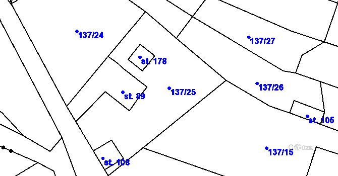 Parcela st. 137/25 v KÚ Lhotka nad Labem, Katastrální mapa