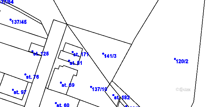 Parcela st. 141/3 v KÚ Lhotka nad Labem, Katastrální mapa
