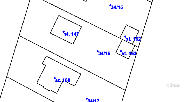 Parcela st. 34/16 v KÚ Lhotka nad Labem, Katastrální mapa
