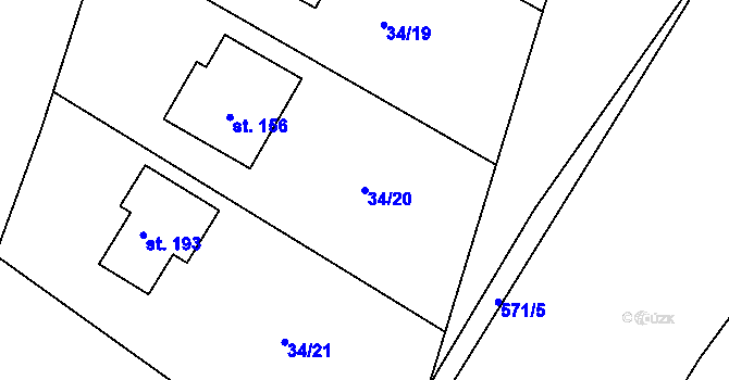 Parcela st. 34/20 v KÚ Lhotka nad Labem, Katastrální mapa
