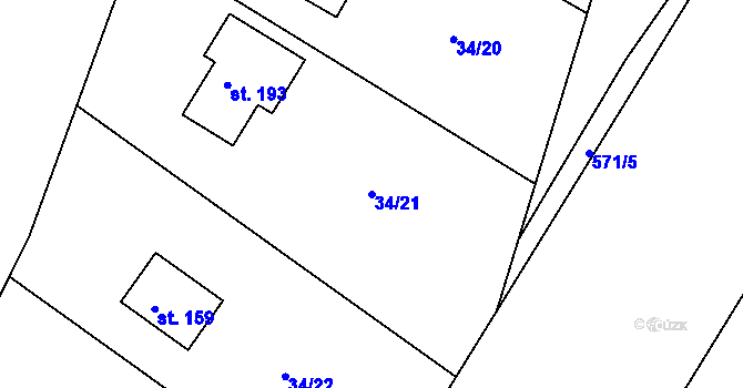 Parcela st. 34/21 v KÚ Lhotka nad Labem, Katastrální mapa
