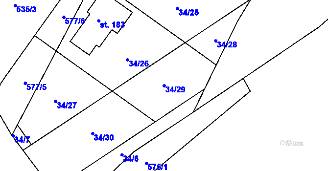 Parcela st. 34/29 v KÚ Lhotka nad Labem, Katastrální mapa