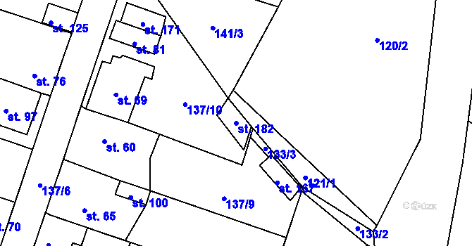 Parcela st. 182 v KÚ Lhotka nad Labem, Katastrální mapa