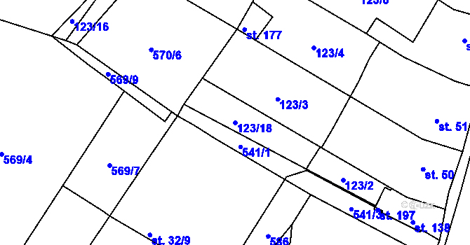 Parcela st. 123/18 v KÚ Lhotka nad Labem, Katastrální mapa