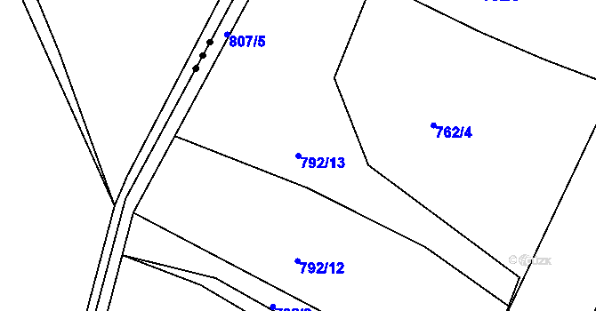 Parcela st. 792/13 v KÚ Lhotka u Litultovic, Katastrální mapa