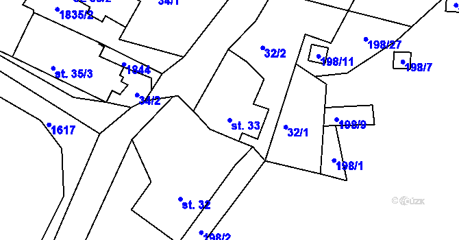 Parcela st. 33 v KÚ Lhotka u Litultovic, Katastrální mapa