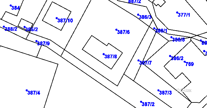 Parcela st. 387/8 v KÚ Lhotka u Ostravy, Katastrální mapa
