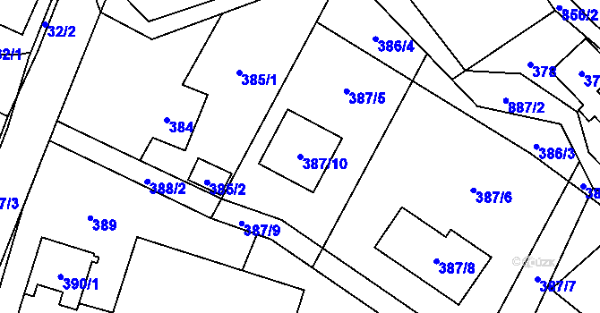 Parcela st. 387/10 v KÚ Lhotka u Ostravy, Katastrální mapa